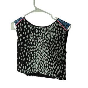 Elizabeth & James XXS Silk Retro Cropped Dalmation Print Blouse